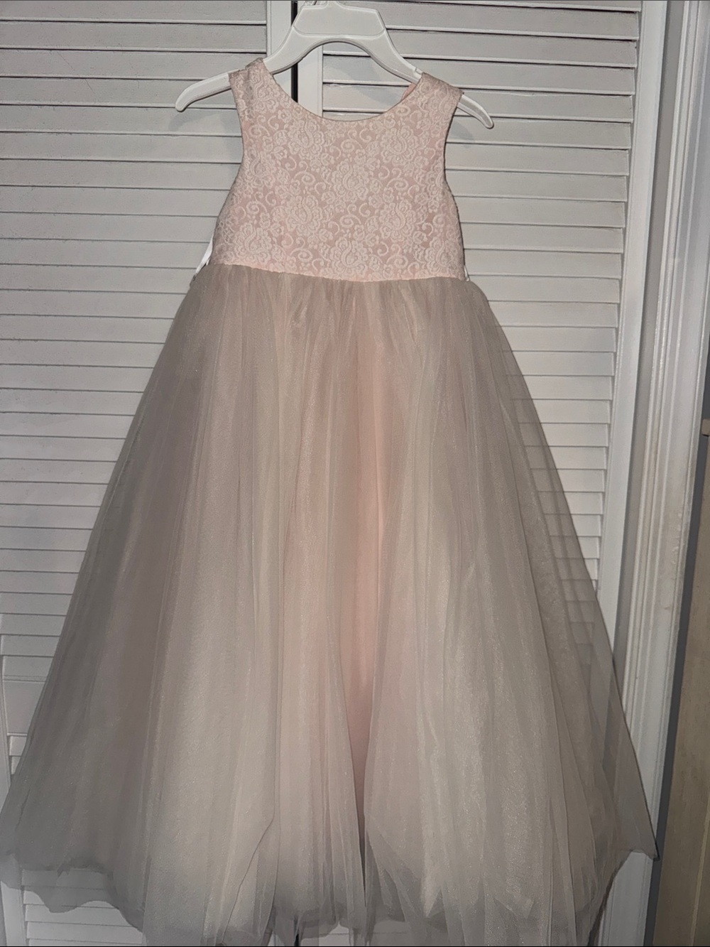 David's Bridal Blush Lace Bodice & Tulle Ball Gown